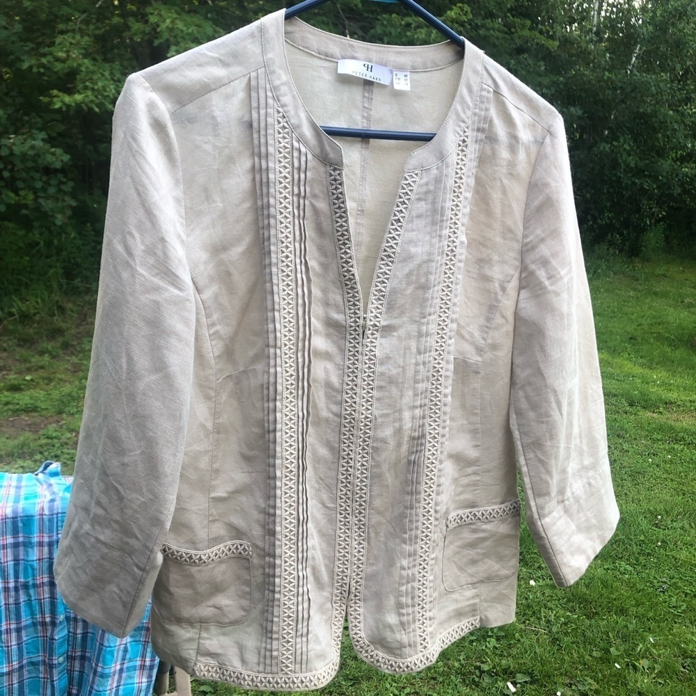 Peter Hahn linen/cotton Beige 3/4 zip up light shirt jacket M